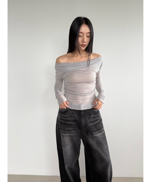 Didot.showroom(ディドット ショールーム)の「テンセルオフショルダードレープロンT(Tシャツ/カットソー・レディース・チャコール/バーガンディー/グレー/ブラック・FREE)」の13枚目の写真