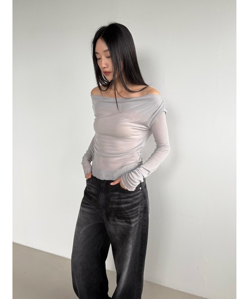 Didot.showroom(ディドット ショールーム)の「テンセルオフショルダードレープロンT(Tシャツ/カットソー・レディース・チャコール/バーガンディー/グレー/ブラック・FREE)」の12枚目の写真