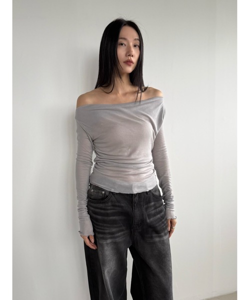 Didot.showroom(ディドット ショールーム)の「テンセルオフショルダードレープロンT(Tシャツ/カットソー・レディース・チャコール/バーガンディー/グレー/ブラック・FREE)」の9枚目の写真