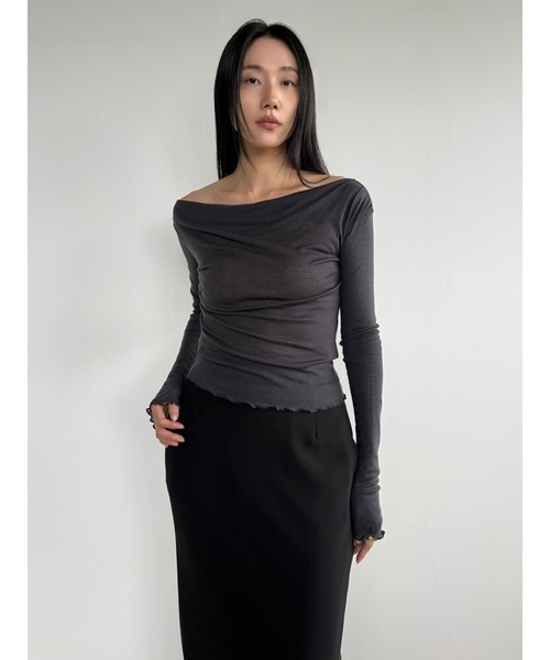 Didot.showroom(ディドット ショールーム)の「テンセルオフショルダードレープロンT(Tシャツ/カットソー・レディース・チャコール/バーガンディー/グレー/ブラック・FREE)」の15枚目の写真
