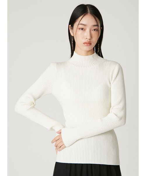 ウールシルクリブニットハイネックプルオーバー（ニット/セーター