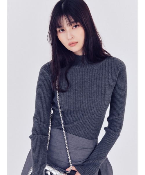 新品タグ付　ニットフーディー　灰色　FRAY I.D ウールシルクリブニットハイネックプルオーバー（ニット/セーター