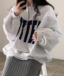 裏起毛オーバーサイズハーフジップロゴスウェット