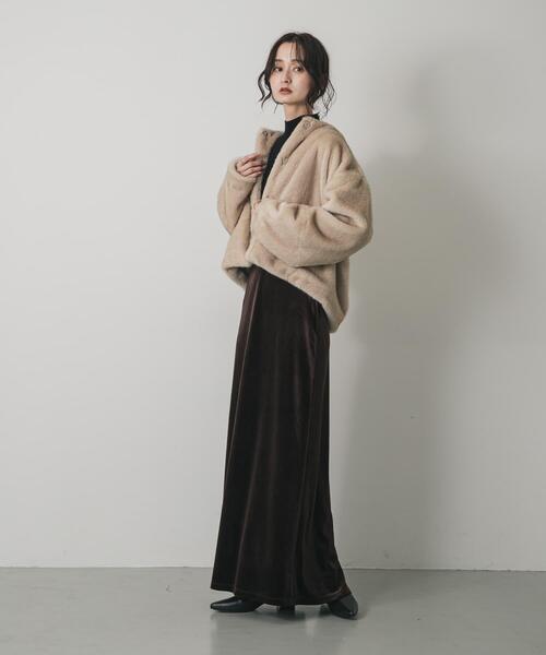 SENSE OF PLACE by URBAN RESEARCH（センスオブプレイスバイアーバンリサーチ）の「『TALLサイズ/WEB限定』ベロアナロースカート（スカート・レディース・グレー/ブラウン/ベージュ・TALL/MEDIUM/SMALL）」の8枚目の写真