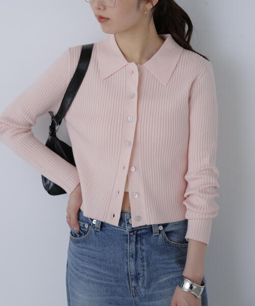 FREE'S MART（フリーズマート）の「◆〈ＭＦＭ〉きらきらボタン襟ニット（ニット/セーター・レディース・グレー/ブラック/ピンク/ホワイト/ネイビー・ﾌﾘ-）」の5枚目の写真