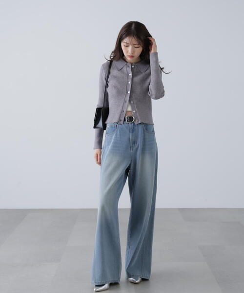 FREE'S MART（フリーズマート）の「◆〈ＭＦＭ〉きらきらボタン襟ニット（ニット/セーター・レディース・グレー/ブラック/ピンク/ホワイト/ネイビー・ﾌﾘ-）」の19枚目の写真