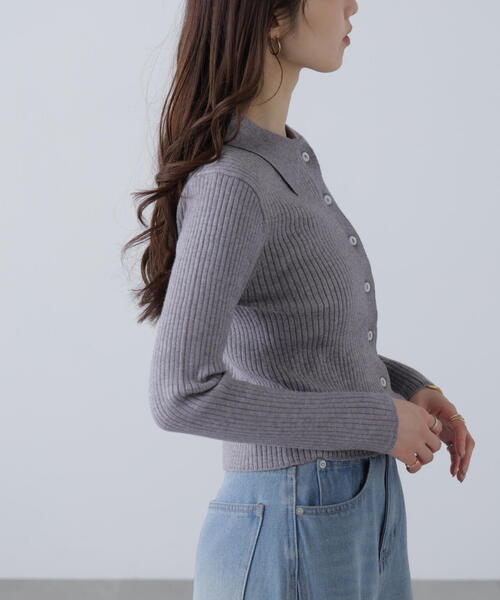 FREE'S MART（フリーズマート）の「◆〈ＭＦＭ〉きらきらボタン襟ニット（ニット/セーター・レディース・グレー/ブラック/ピンク/ホワイト/ネイビー・ﾌﾘ-）」の21枚目の写真