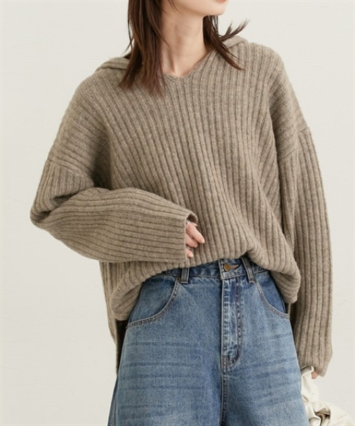 nissen(ニッセン)の「ふんわり起毛ワイドリブニットフーディー(ニット/セーター・レディース・モカ/ライトベージュ・M)」の2枚目の写真