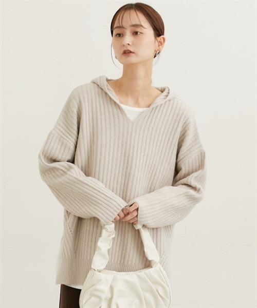 nissen(ニッセン)の「ふんわり起毛ワイドリブニットフーディー(ニット/セーター・レディース・モカ/ライトベージュ・M)」の14枚目の写真