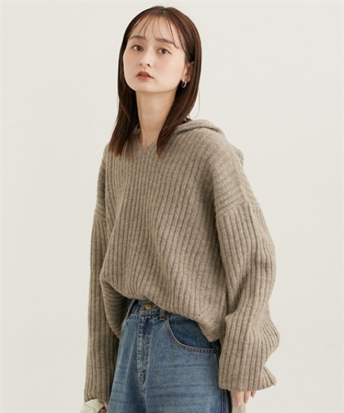 nissen(ニッセン)の「ふんわり起毛ワイドリブニットフーディー(ニット/セーター・レディース・モカ/ライトベージュ・M)」の3枚目の写真