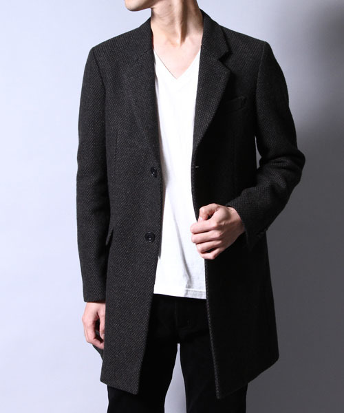 AMERICAN RAG CIE（アメリカンラグシー）の「AMERICAN RAG CIE ツイードチェスターコート（チェスターコート・メンズ・ブラック×ホワイト/ブラック×ブラック/ブラック×グリーン・3/2/1）」の6枚目の写真