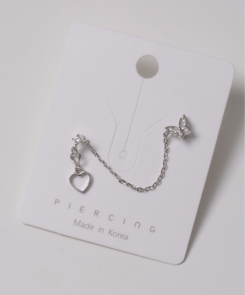 Peony(ピオニー)の「【Peony/ピオニー】/ステンレスポスト 片耳用 バタフライ&ハート組み合わせピアス(ピアス(片耳用)・レディース・シルバー/ゴールド・FREE)」の3枚目の写真