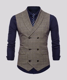 Cloudstyle（クラウドスタイル）の「【Cloudstyle】ダブルブレスト チェック柄 スーツベスト ジレ（スーツベスト）」