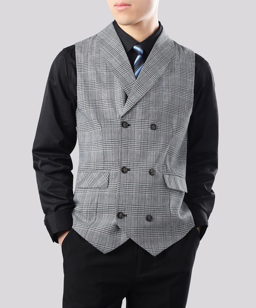 Cloudstyle(クラウドスタイル)の「【Cloudstyle】ダブルブレスト チェック柄 スーツベスト ジレ(スーツベスト・メンズ・ライトグレー/ブラウン/ダークグレー・MEDIUM/LARGE/X-LARGE/XX-LARGE)」の1枚目の写真