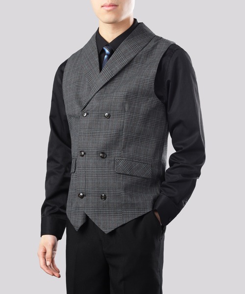 Cloudstyle(クラウドスタイル)の「【Cloudstyle】ダブルブレスト チェック柄 スーツベスト ジレ(スーツベスト・メンズ・ライトグレー/ブラウン/ダークグレー・MEDIUM/LARGE/X-LARGE/XX-LARGE)」の2枚目の写真