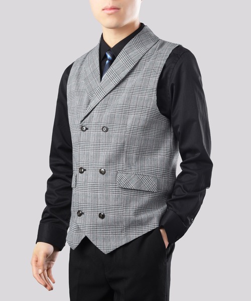 Cloudstyle(クラウドスタイル)の「【Cloudstyle】ダブルブレスト チェック柄 スーツベスト ジレ(スーツベスト・メンズ・ライトグレー/ブラウン/ダークグレー・MEDIUM/LARGE/X-LARGE/XX-LARGE)」の4枚目の写真