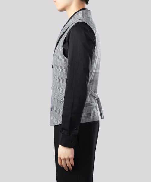 Cloudstyle(クラウドスタイル)の「【Cloudstyle】ダブルブレスト チェック柄 スーツベスト ジレ(スーツベスト・メンズ・ライトグレー/ブラウン/ダークグレー・MEDIUM/LARGE/X-LARGE/XX-LARGE)」の6枚目の写真