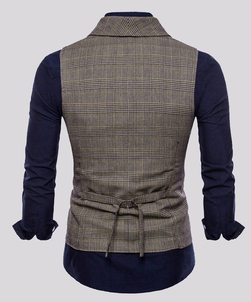 Cloudstyle(クラウドスタイル)の「【Cloudstyle】ダブルブレスト チェック柄 スーツベスト ジレ(スーツベスト・メンズ・ライトグレー/ブラウン/ダークグレー・MEDIUM/LARGE/X-LARGE/XX-LARGE)」の11枚目の写真