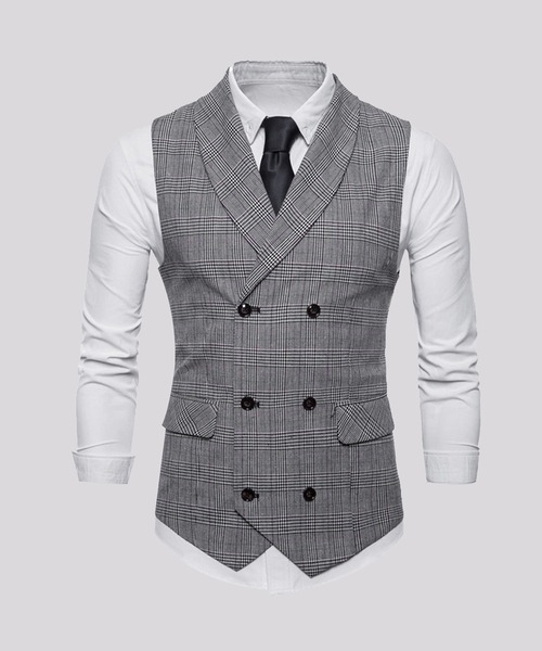 Cloudstyle(クラウドスタイル)の「【Cloudstyle】ダブルブレスト チェック柄 スーツベスト ジレ(スーツベスト・メンズ・ライトグレー/ブラウン/ダークグレー・MEDIUM/LARGE/X-LARGE/XX-LARGE)」の12枚目の写真