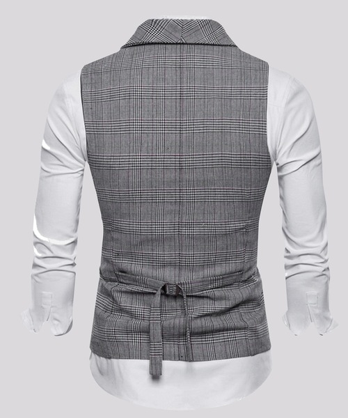 Cloudstyle(クラウドスタイル)の「【Cloudstyle】ダブルブレスト チェック柄 スーツベスト ジレ(スーツベスト・メンズ・ライトグレー/ブラウン/ダークグレー・MEDIUM/LARGE/X-LARGE/XX-LARGE)」の14枚目の写真