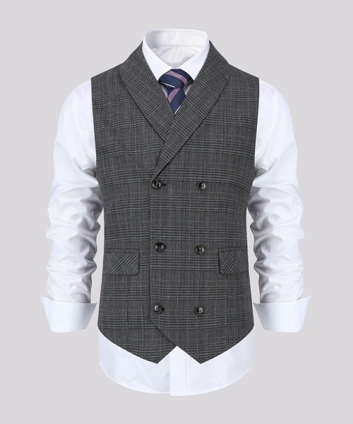 Cloudstyle(クラウドスタイル)の「【Cloudstyle】ダブルブレスト チェック柄 スーツベスト ジレ(スーツベスト・メンズ・ライトグレー/ブラウン/ダークグレー・MEDIUM/LARGE/X-LARGE/XX-LARGE)」の20枚目の写真
