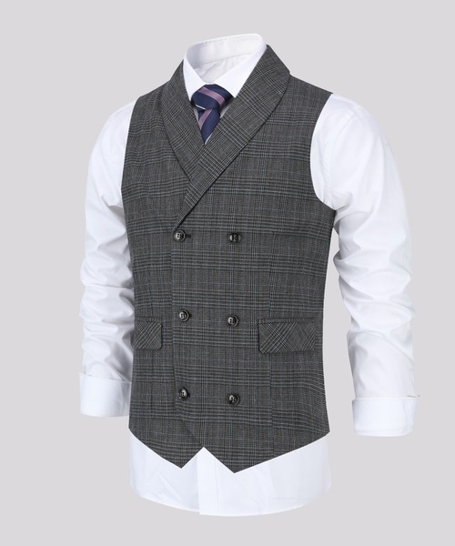 Cloudstyle(クラウドスタイル)の「【Cloudstyle】ダブルブレスト チェック柄 スーツベスト ジレ(スーツベスト・メンズ・ライトグレー/ブラウン/ダークグレー・MEDIUM/LARGE/X-LARGE/XX-LARGE)」の21枚目の写真