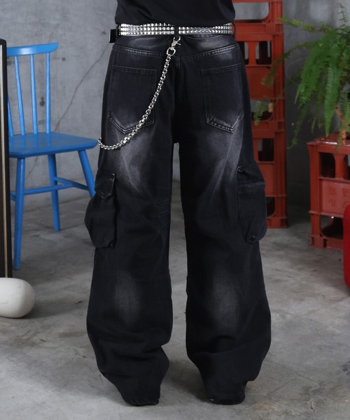 ILL'S(イルズ)の「AW 3Dポケット デニム カーゴパンツ メンズ レディース ユニセックス 【ILL'S】(カーゴパンツ・メンズ・ブラック/ブルー・M/L)」の6枚目の写真