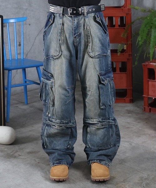 ILL'S(イルズ)の「AW 3Dポケット デニム カーゴパンツ メンズ レディース ユニセックス 【ILL'S】(カーゴパンツ・メンズ・ブラック/ブルー・M/L)」の18枚目の写真