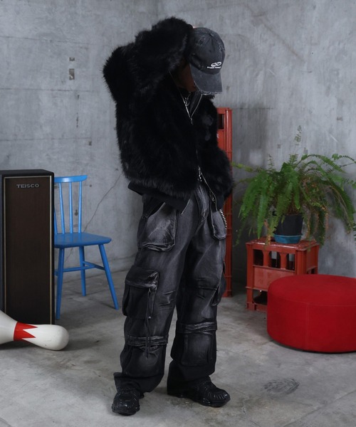 ILL'S(イルズ)の「AW 3Dポケット デニム カーゴパンツ メンズ レディース ユニセックス 【ILL'S】(カーゴパンツ・メンズ・ブラック/ブルー・M/L)」の9枚目の写真