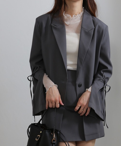 セール】上下2点セット リボン付きテーラードジャケット+ミニスカパン