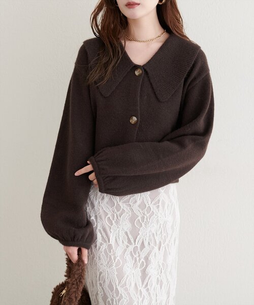 natural couture(ナチュラルクチュール)の「【WEB限定】BIGカラーショート丈ニット(カーディガン/ボレロ・レディース・サックスブルー/アイボリー/チャコールグレー/ダークブラウン・FREE)」の3枚目の写真