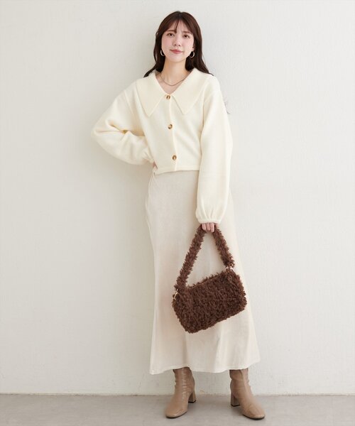 natural couture(ナチュラルクチュール)の「【WEB限定】BIGカラーショート丈ニット(カーディガン/ボレロ・レディース・サックスブルー/アイボリー/チャコールグレー/ダークブラウン・FREE)」の8枚目の写真