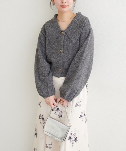 natural couture(ナチュラルクチュール)の「【WEB限定】BIGカラーショート丈ニット(カーディガン/ボレロ・レディース・サックスブルー/アイボリー/チャコールグレー/ダークブラウン・FREE)」の15枚目の写真