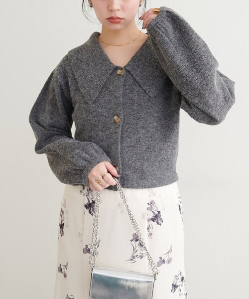 natural couture(ナチュラルクチュール)の「【WEB限定】BIGカラーショート丈ニット(カーディガン/ボレロ・レディース・サックスブルー/アイボリー/チャコールグレー/ダークブラウン・FREE)」の16枚目の写真