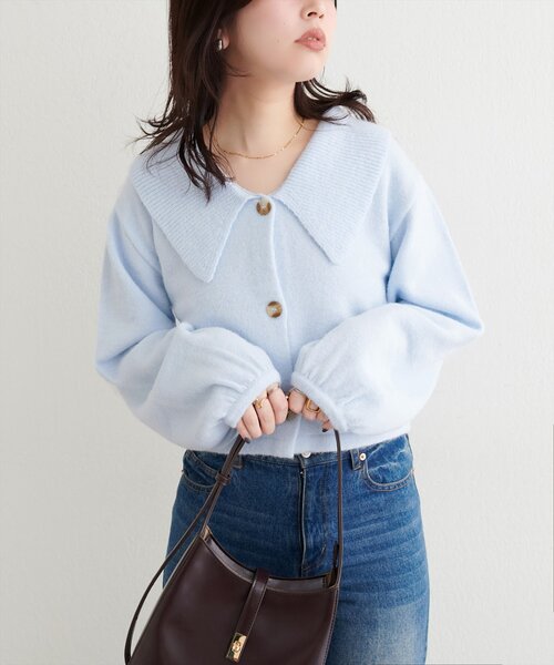 natural couture(ナチュラルクチュール)の「【WEB限定】BIGカラーショート丈ニット(カーディガン/ボレロ・レディース・サックスブルー/アイボリー/チャコールグレー/ダークブラウン・FREE)」の19枚目の写真