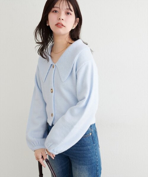 natural couture(ナチュラルクチュール)の「【WEB限定】BIGカラーショート丈ニット(カーディガン/ボレロ・レディース・サックスブルー/アイボリー/チャコールグレー/ダークブラウン・FREE)」の21枚目の写真