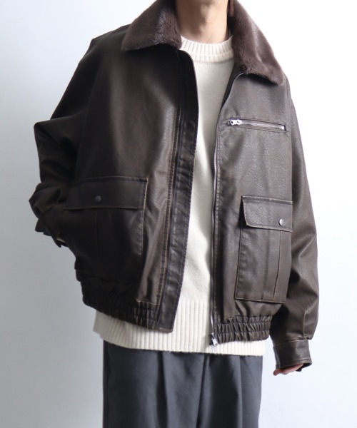 Art re A select（アトリエセレクト）の「ビンテージPU 襟ファー脱着フライトブルゾン（ブルゾン・メンズ・ブラック系その他/ダークブラウン・M/L）」の2枚目の写真