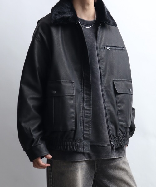 Art re A select（アトリエセレクト）の「ビンテージPU 襟ファー脱着フライトブルゾン（ブルゾン・メンズ・ブラック系その他/ダークブラウン・M/L）」の3枚目の写真