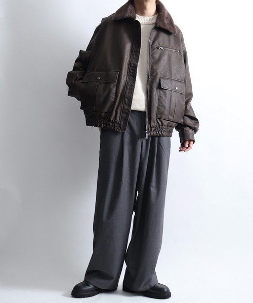 Art re A select（アトリエセレクト）の「ビンテージPU 襟ファー脱着フライトブルゾン（ブルゾン・メンズ・ブラック系その他/ダークブラウン・M/L）」の13枚目の写真