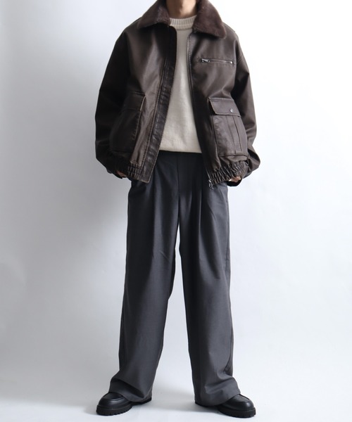 Art re A select（アトリエセレクト）の「ビンテージPU 襟ファー脱着フライトブルゾン（ブルゾン・メンズ・ブラック系その他/ダークブラウン・M/L）」の14枚目の写真