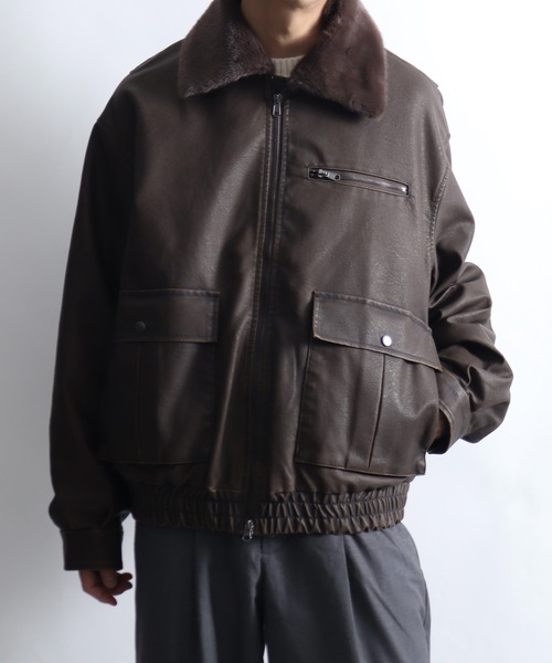Art re A select（アトリエセレクト）の「ビンテージPU 襟ファー脱着フライトブルゾン（ブルゾン・メンズ・ブラック系その他/ダークブラウン・M/L）」の10枚目の写真