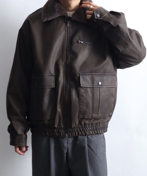 Art re A select（アトリエセレクト）の「ビンテージPU 襟ファー脱着フライトブルゾン（ブルゾン・メンズ・ブラック系その他/ダークブラウン・M/L）」の11枚目の写真