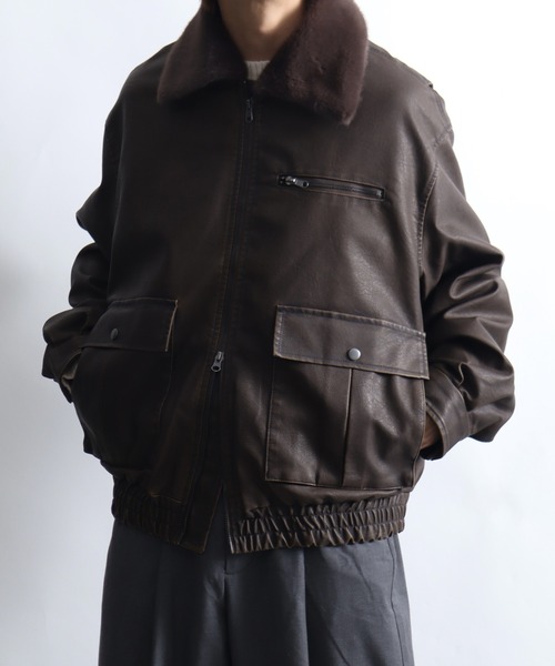 Art re A select（アトリエセレクト）の「ビンテージPU 襟ファー脱着フライトブルゾン（ブルゾン・メンズ・ブラック系その他/ダークブラウン・M/L）」の12枚目の写真