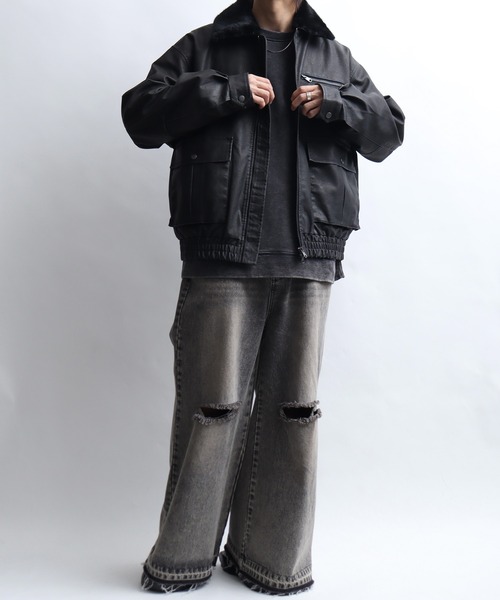 Art re A select（アトリエセレクト）の「ビンテージPU 襟ファー脱着フライトブルゾン（ブルゾン・メンズ・ブラック系その他/ダークブラウン・M/L）」の7枚目の写真