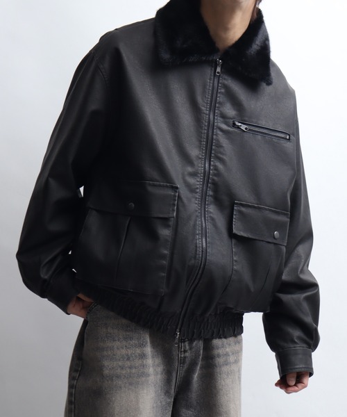 Art re A select（アトリエセレクト）の「ビンテージPU 襟ファー脱着フライトブルゾン（ブルゾン・メンズ・ブラック系その他/ダークブラウン・M/L）」の5枚目の写真