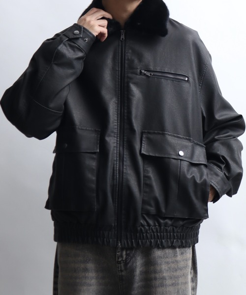 Art re A select（アトリエセレクト）の「ビンテージPU 襟ファー脱着フライトブルゾン（ブルゾン・メンズ・ブラック系その他/ダークブラウン・M/L）」の6枚目の写真