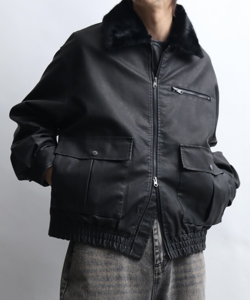 Art re A select（アトリエセレクト）の「ビンテージPU 襟ファー脱着フライトブルゾン（ブルゾン・メンズ・ブラック系その他/ダークブラウン・M/L）」の4枚目の写真