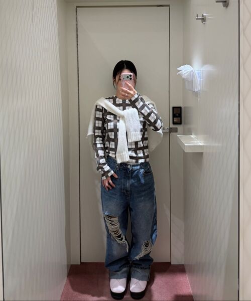 Rest&Recreation(レストアンドレクリエーション)の「CHECK PATTERN LONG SLEEVE TOP - BLACK(Tシャツ/カットソー・レディース・その他・ONE)」の5枚目の写真