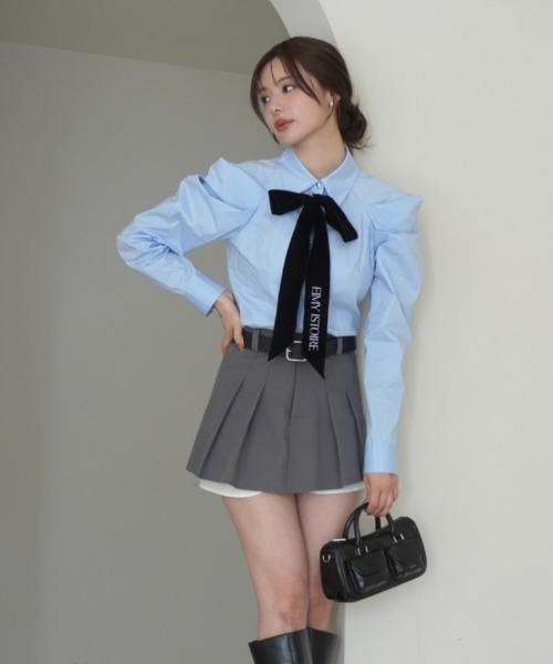 EIMY ISTOIRE（エイミーイストワール）の「ベルベットリボンロゴシャツ（シャツ/ブラウス・レディース・ホワイト/サックスブルー・F）」の22枚目の写真