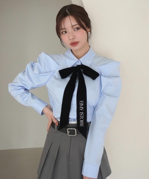 EIMY ISTOIRE（エイミーイストワール）の「ベルベットリボンロゴシャツ（シャツ/ブラウス・レディース・ホワイト/サックスブルー・F）」の16枚目の写真